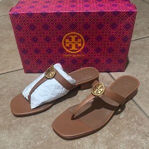 Tory Burch Brown Sandals with Gold Logo
